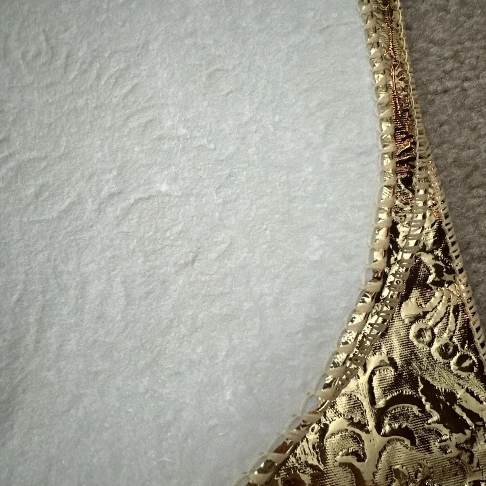 Vtg Gold Vinyl Tablecloth 52x70 Oblong Flannel Back Damask‎ Dayton Hudson New